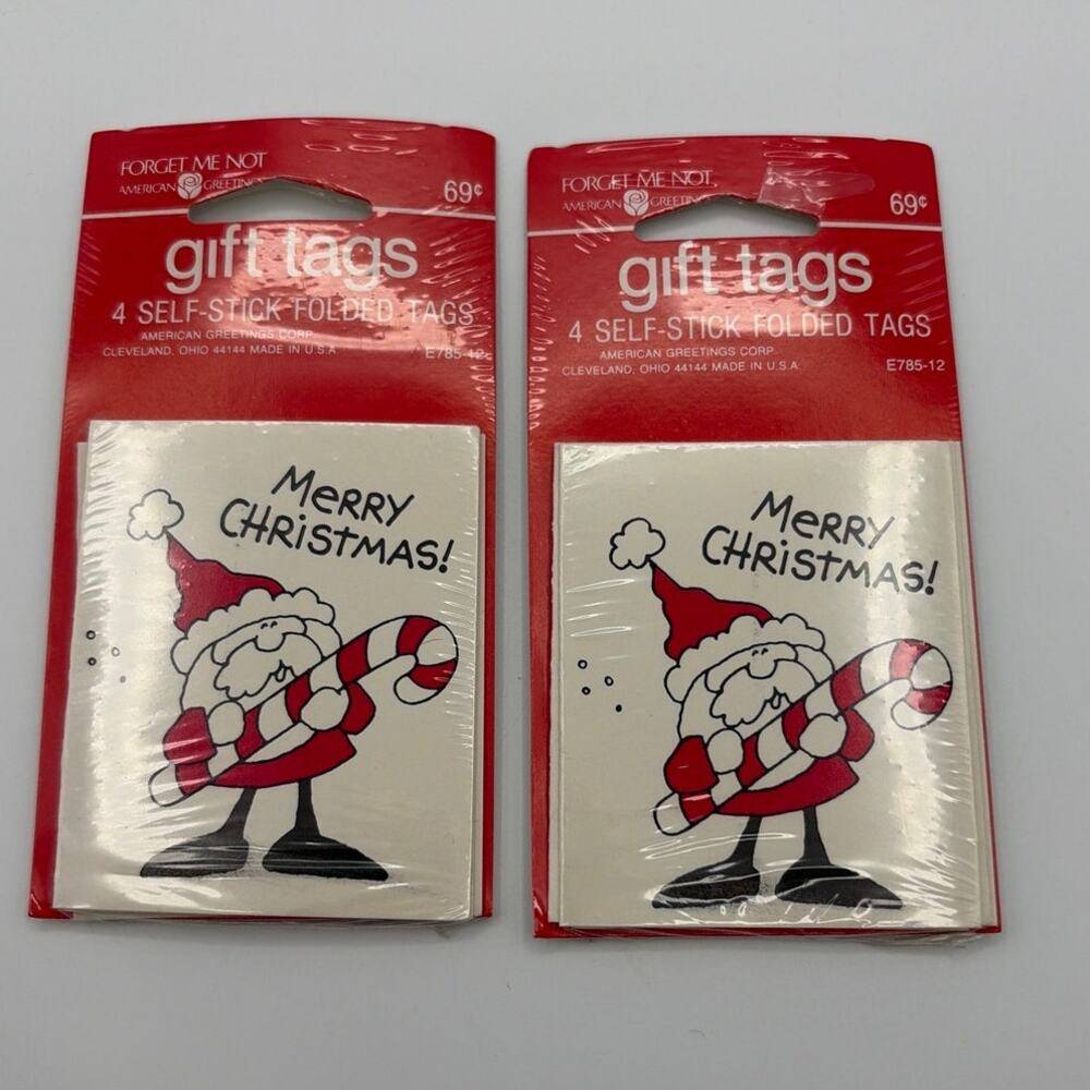 1983 Christmas Gift Tags Lot of 3 Retro Santa Claus Candy Cane Ephemera VTG